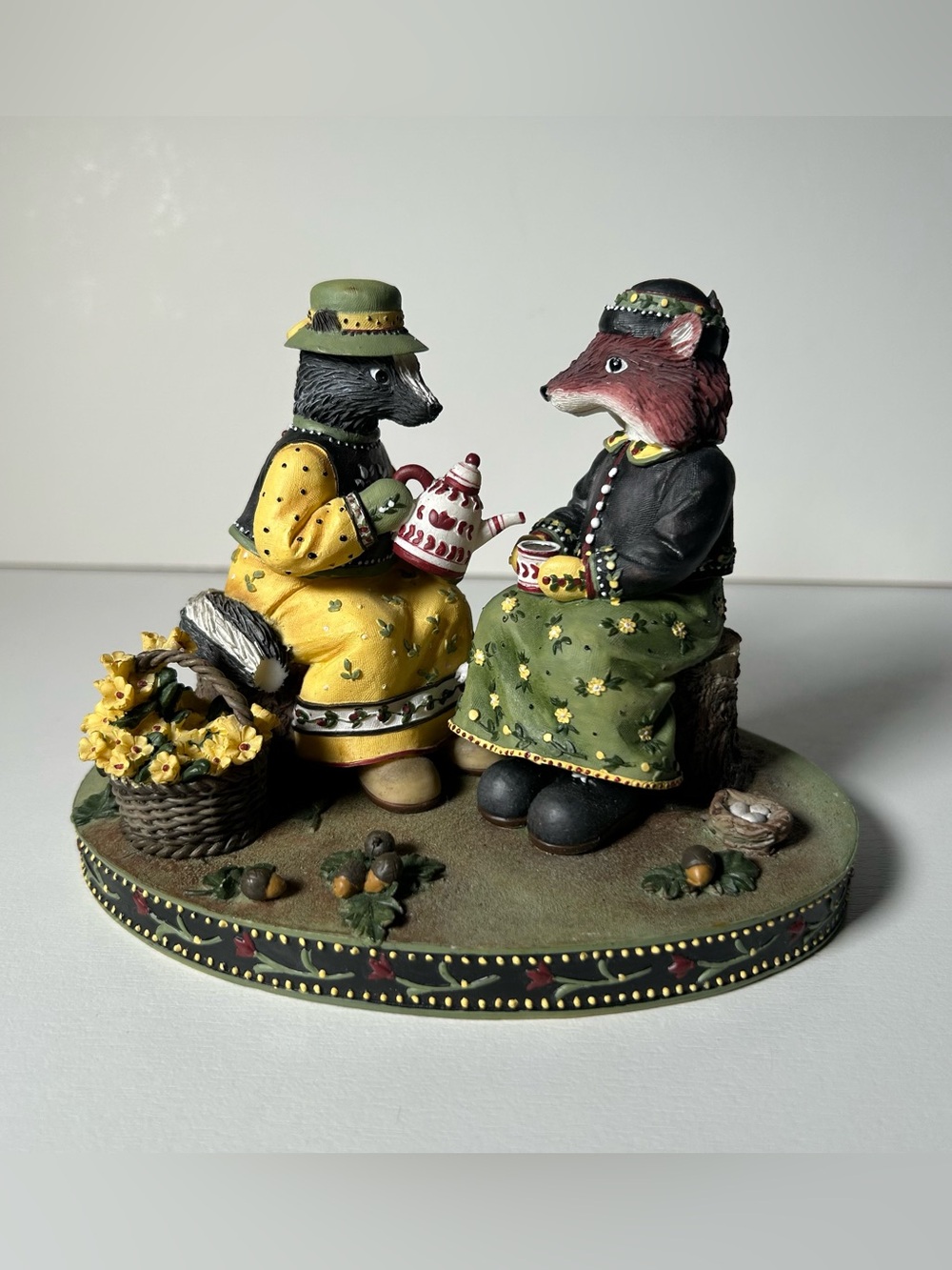 Cottagecore DEMDACO Woodsong Heart to Heart Tea Party Figurine Vintage 2002